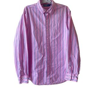 Polo Ralph Lauren Pink Striped Cotton Long Sleeve Mens Shirt Size XL